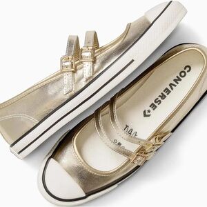 NWT Converse Gold Mary Jane Flats with Buckle Straps